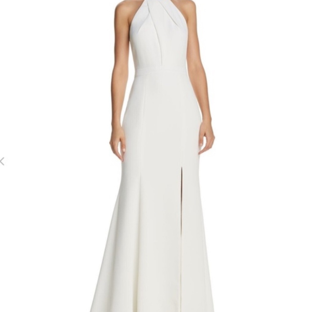 AQUA Ivory Halter Dress Lace Back High Slit Flared Bottom w/short train Size 4